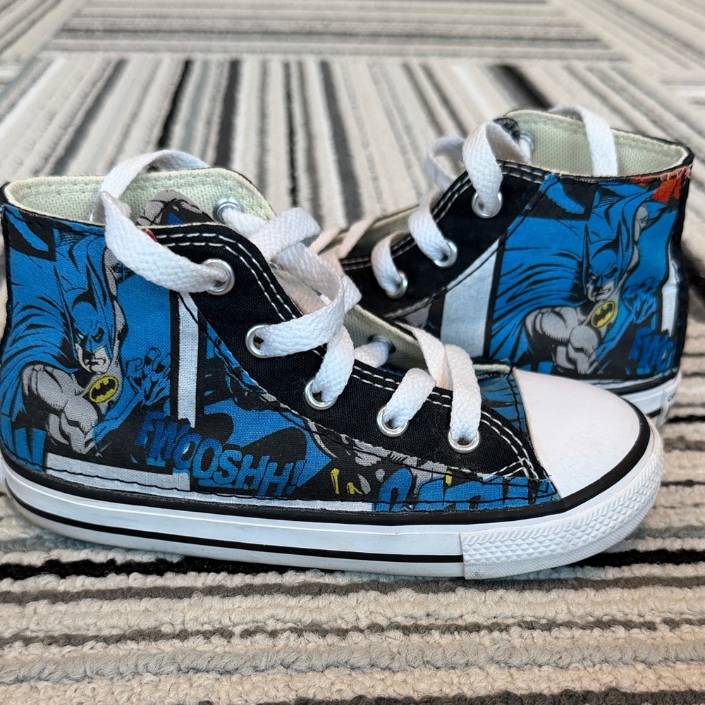 Kids Black and Blue Batman Converse Sneakers - size: 10